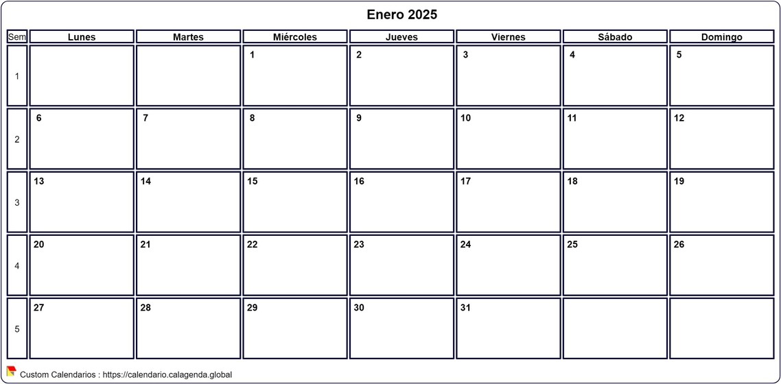 Calendario enero 2025