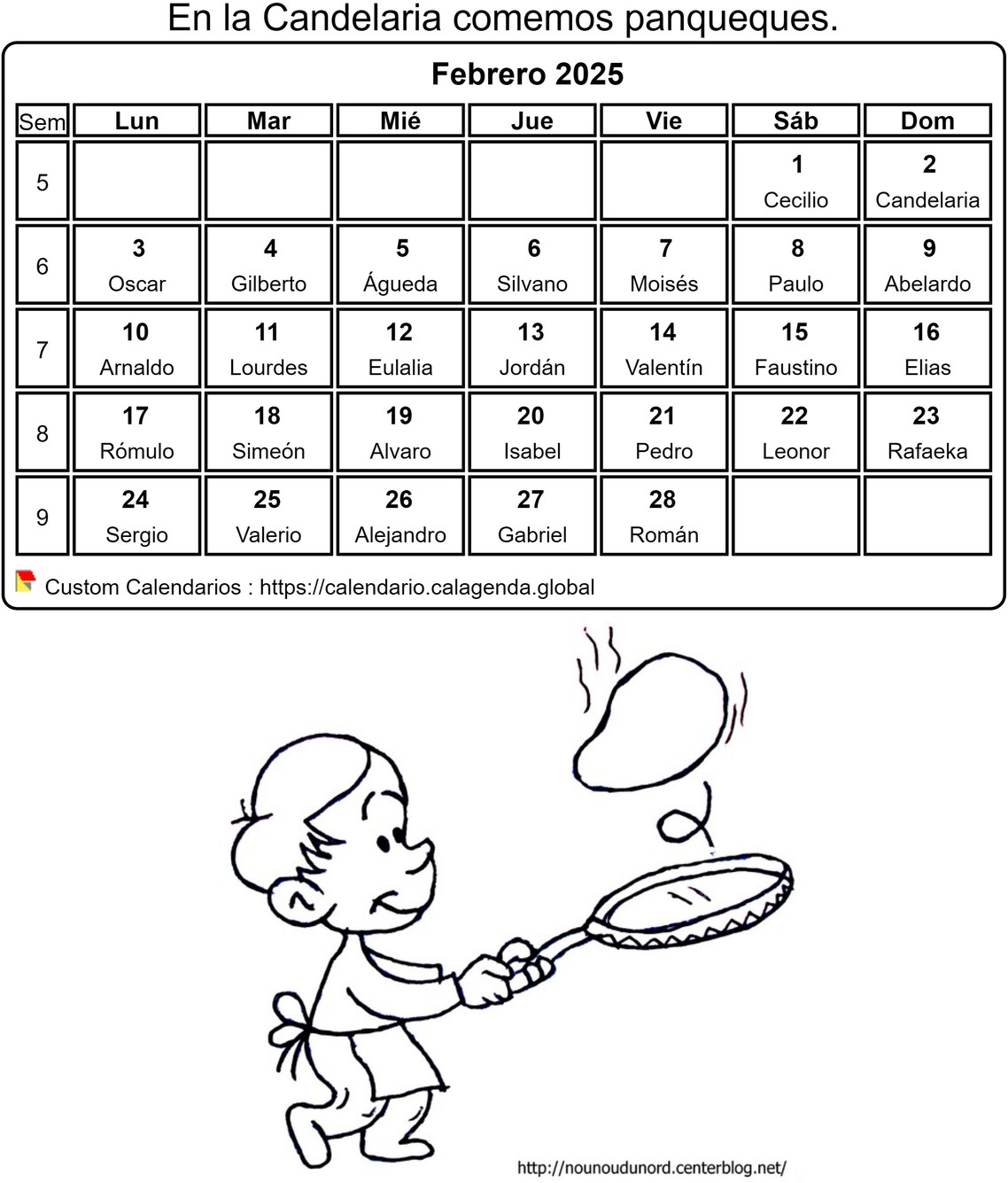 Calendario para colorear febrero 2025 Calendario para colorear febrero 2025