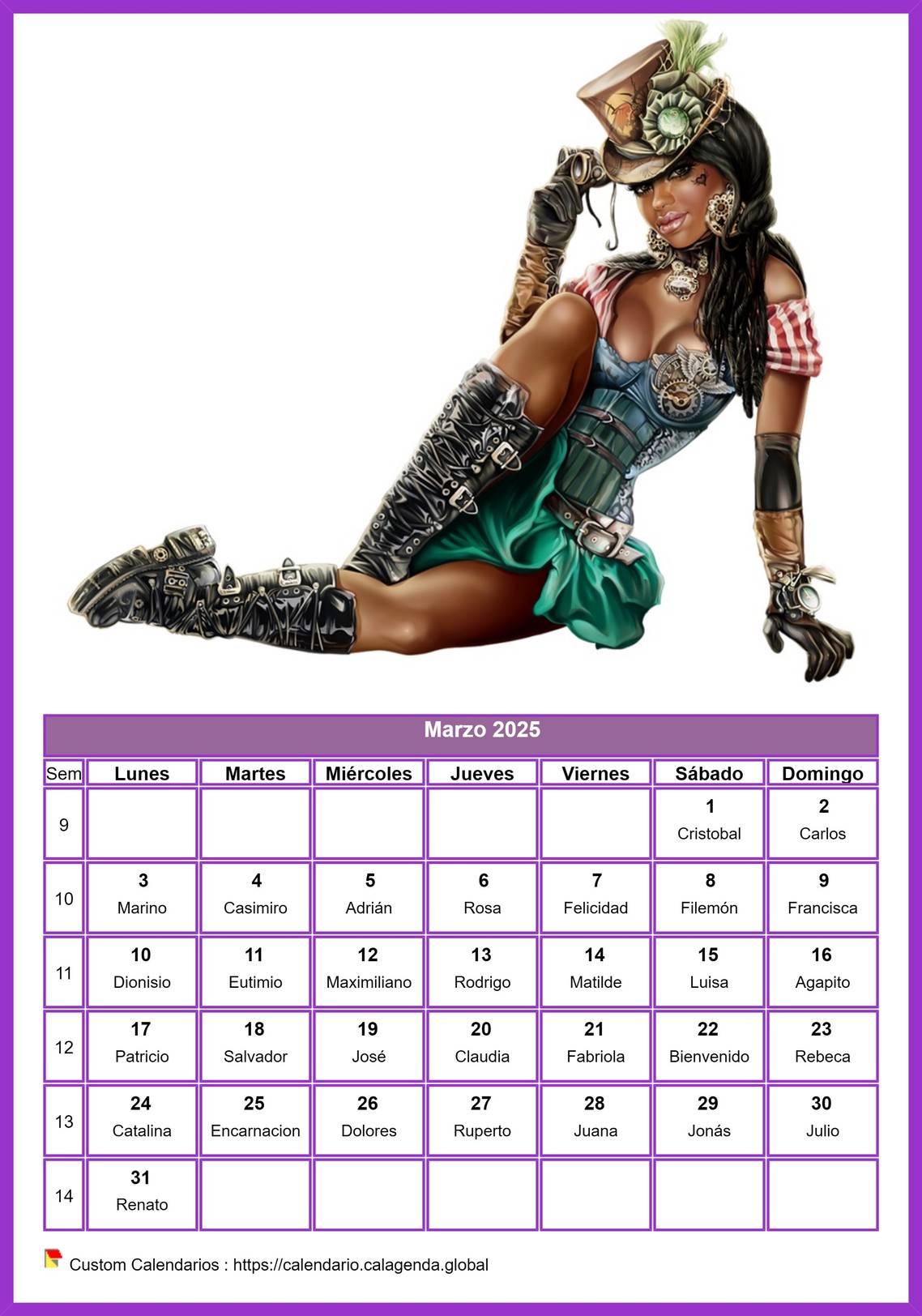 Calendario marzo 2025 mujeres Calendario marzo 2025 mujeres
