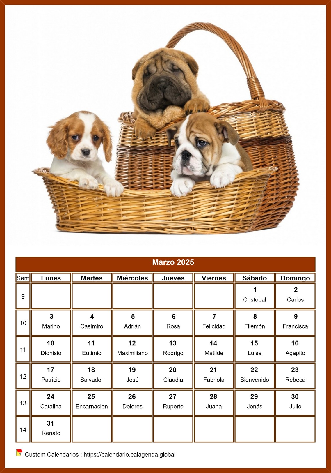 Calendario marzo 2025 perros Calendario marzo 2025 perros