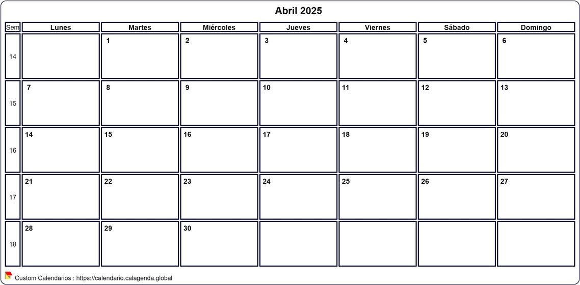 Calendario abril 2025