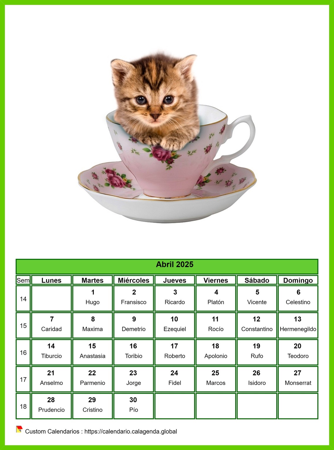 Calendario abril 2025 gatos Calendario abril 2025 gatos