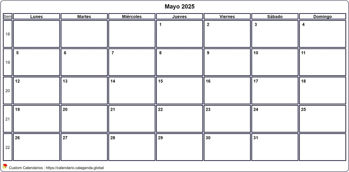Calendario mayo 2025