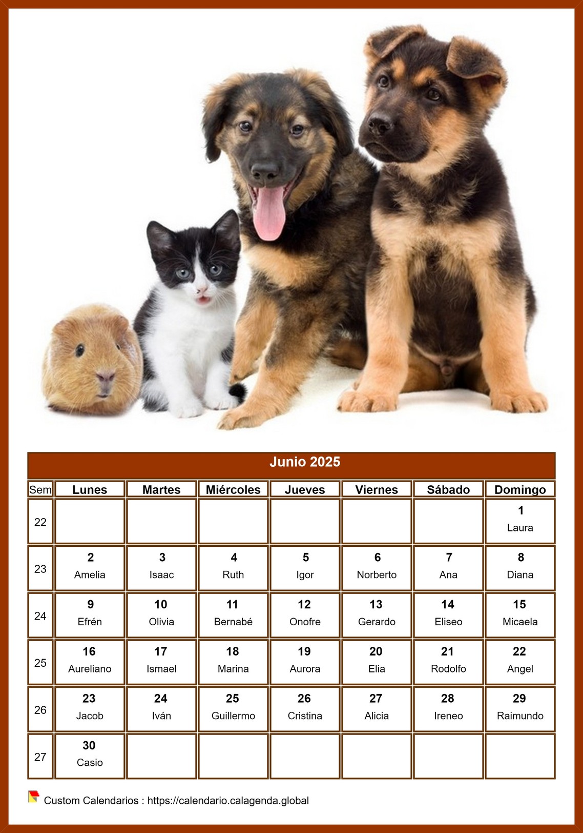 Calendario junio 2025 perros Calendario junio 2025 perros