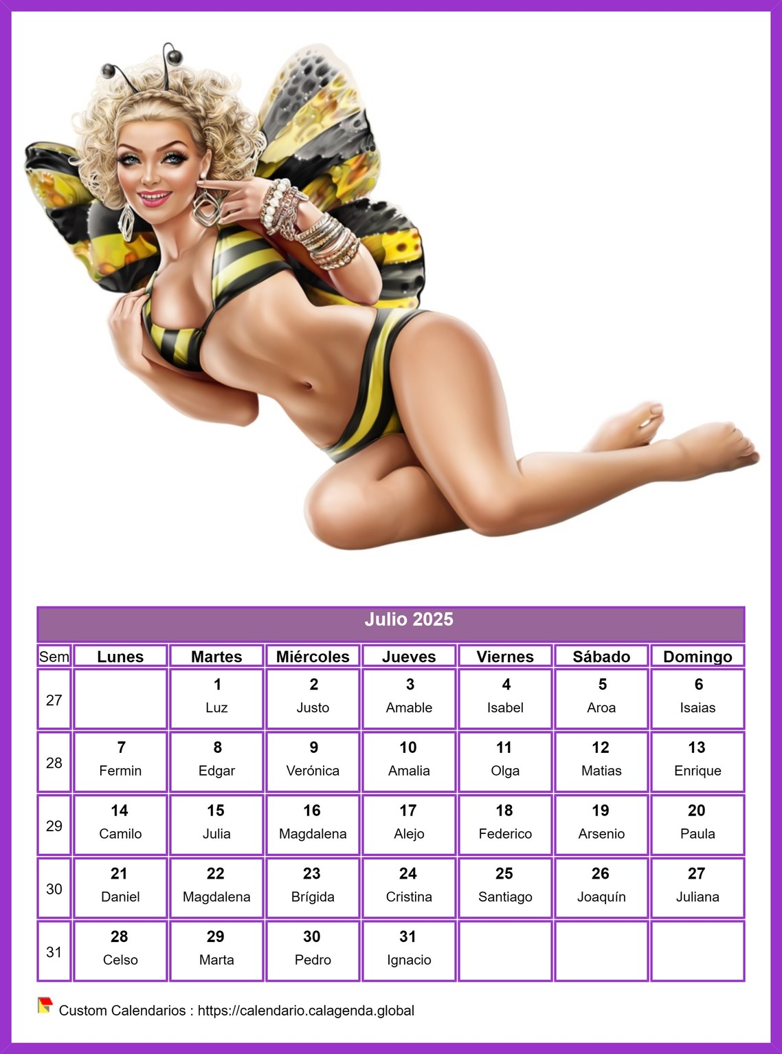 Calendario julio 2025 mujeres Calendario julio 2025 mujeres