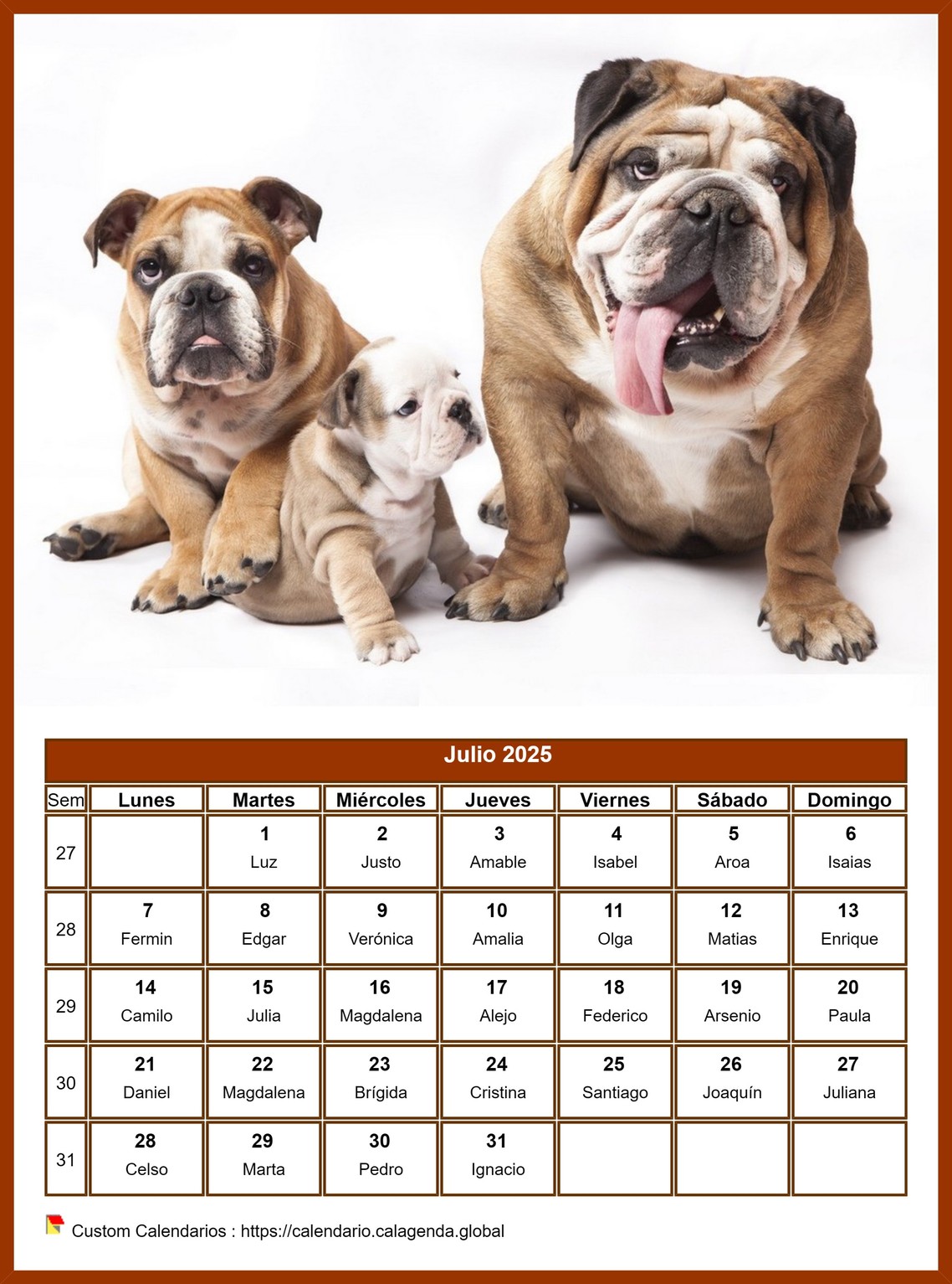 Calendario julio 2025 perros Calendario julio 2025 perros