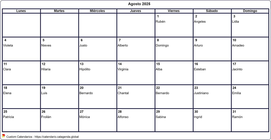 Calendario agosto 2025 para imprimir en blanco Calendario agosto 2025 para imprimir en blanco