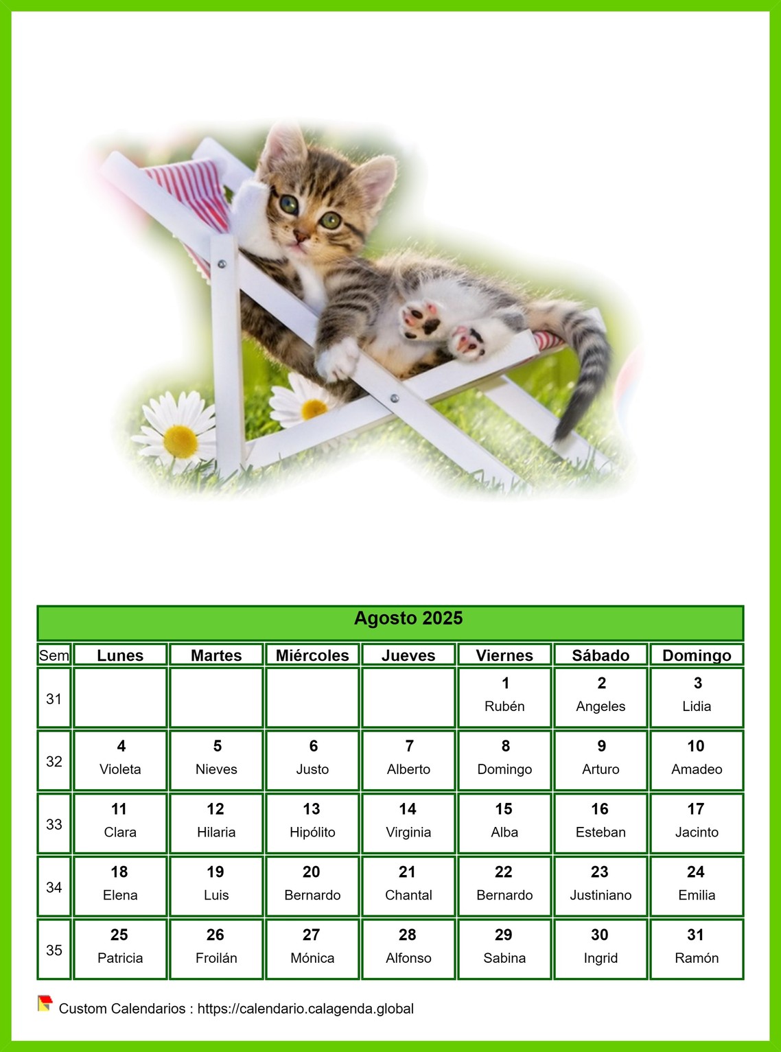 Calendario agosto 2025 gatos Calendario agosto 2025 gatos