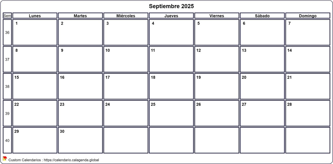 Calendario septiembre 2025