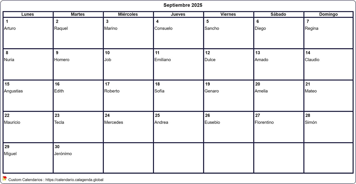Calendario septiembre 2025 para imprimir en blanco