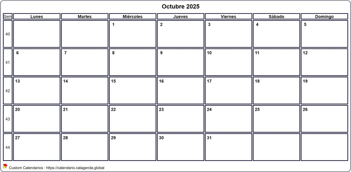 Calendario octubre 2025 Calendario octubre 2025