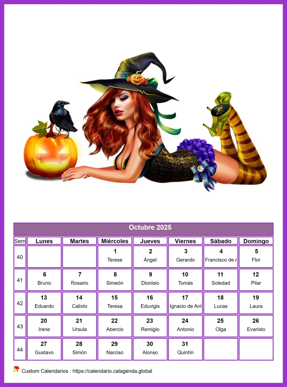 Calendario octubre 2025 mujeres Calendario octubre 2025 mujeres