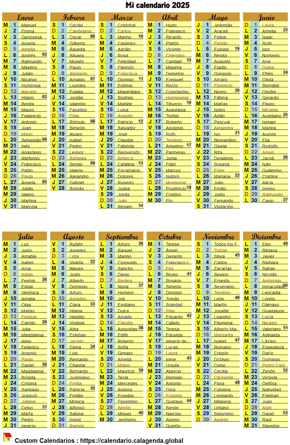 Calendario anual de bolsillo en formato 10X15
