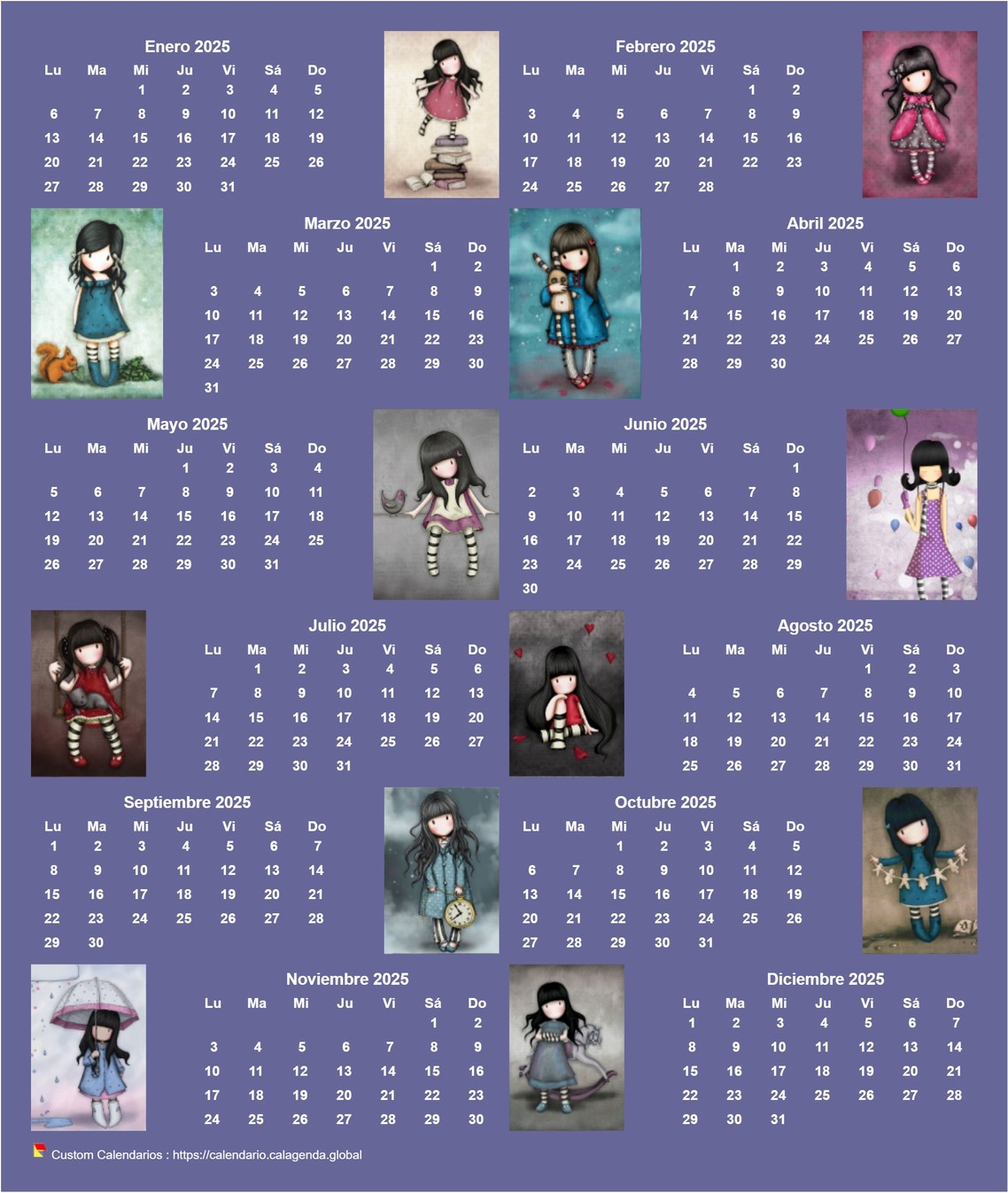 Calendario 2025 anual Gorjuss
