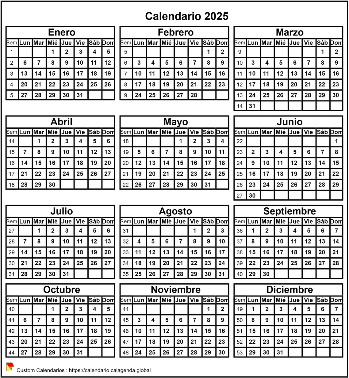 Calendario 2025 formato vertical Calendario 2025 formato vertical