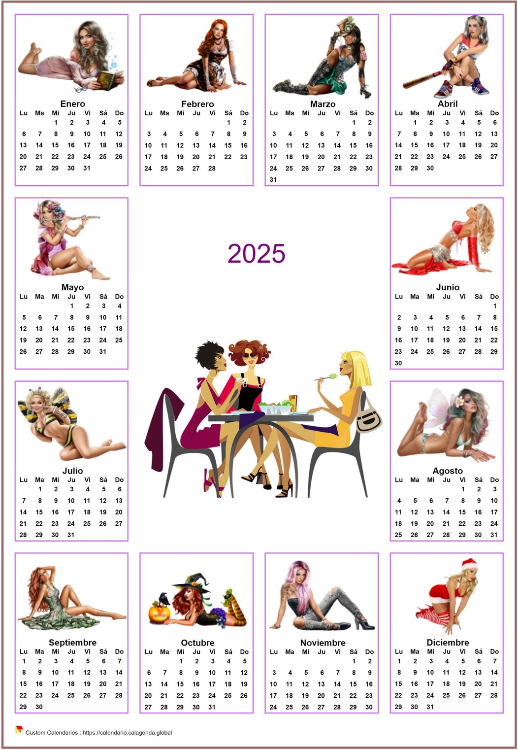 Calendario anual tubos mujeres 2025 Calendario anual tubos mujeres 2025
