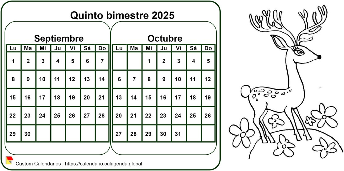 Calendario 2025 para colorear bimestral, formato apaisado, para niños Calendario 2025 para colorear bimestral, formato apaisado, para niños