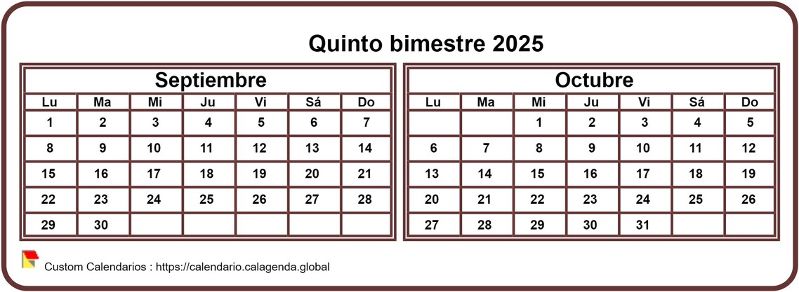 Calendario 2025 de dos meses, formato pequeño, horizontal, de bolsillo, fondo blanco
