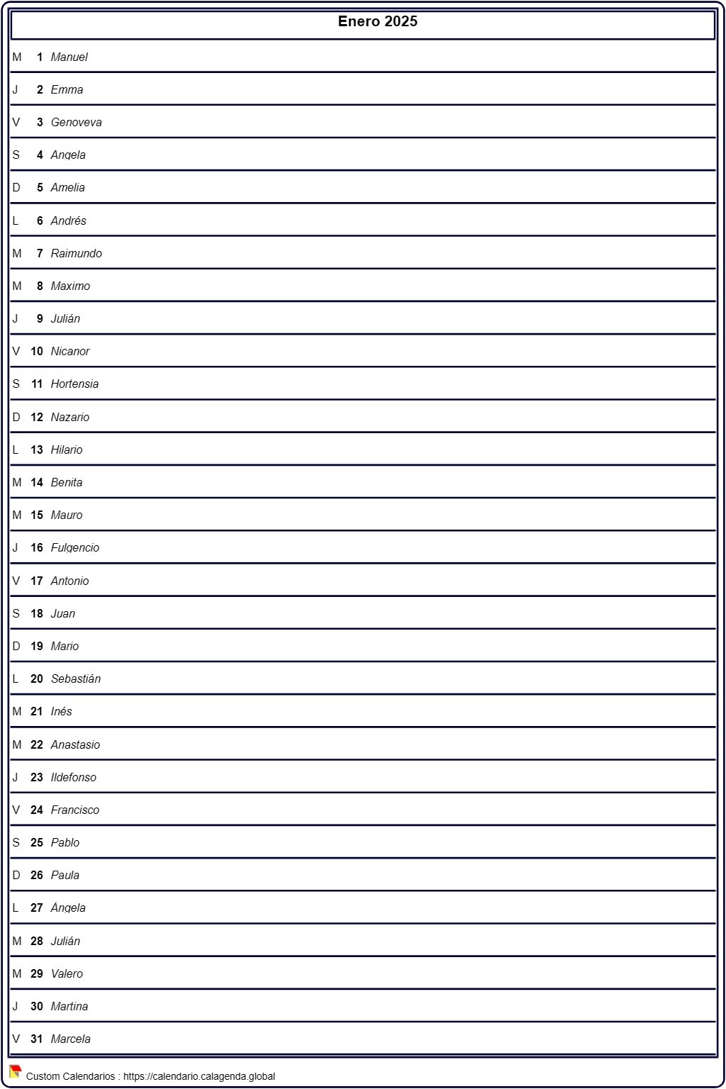 Calendario mensual 2025, agenda detallada, formato retrato