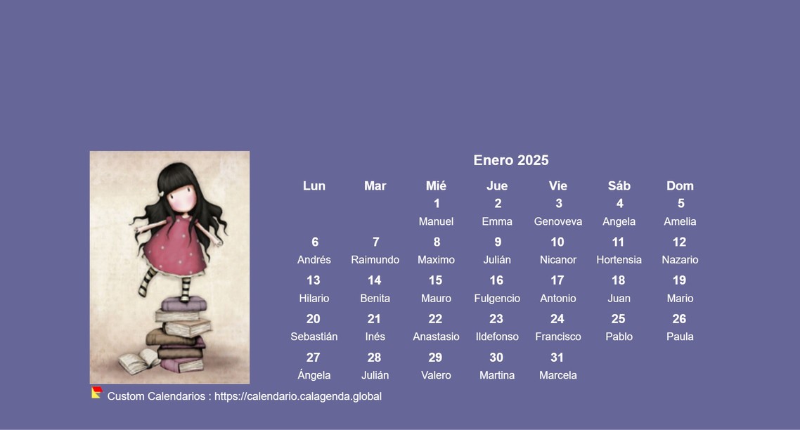 Calendario mensual 2025 Gorjuss