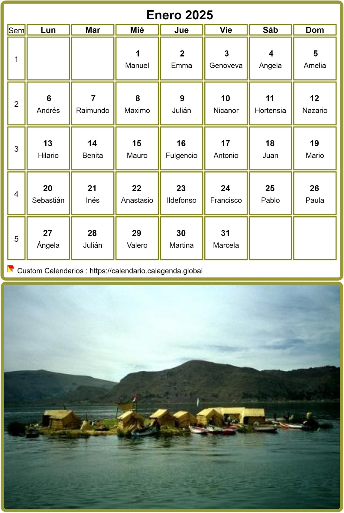 Calendario mensual 2025, mesa con foto Calendario mensual 2025, mesa con foto
