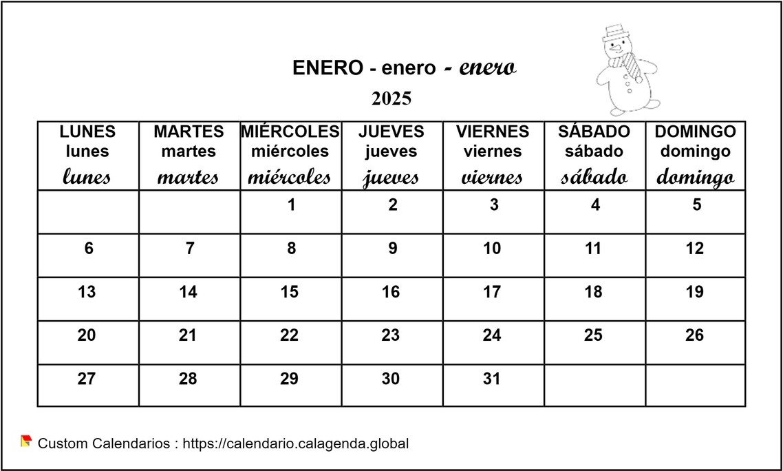 Calendario mensual 2025 maternal y primaria