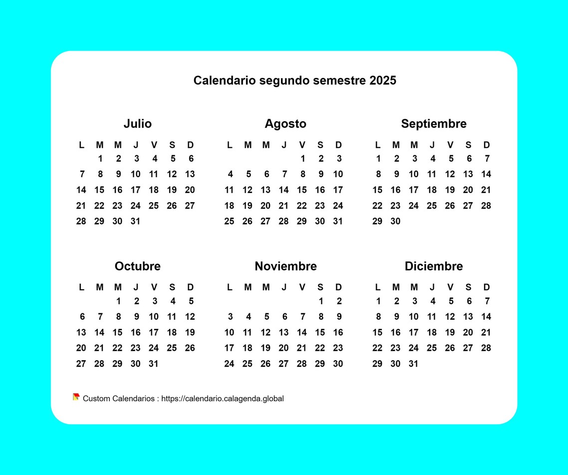 Calendario 2025 semestral con borde