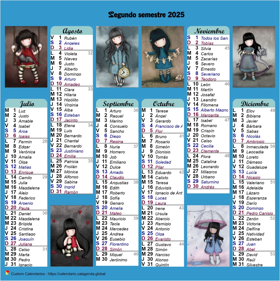 Calendario 2025 Gorjuss semestral
