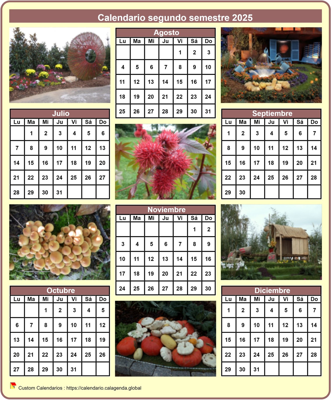 Calendario 2025 semestral con una foto diferente cada mes Calendario 2025 semestral con una foto diferente cada mes