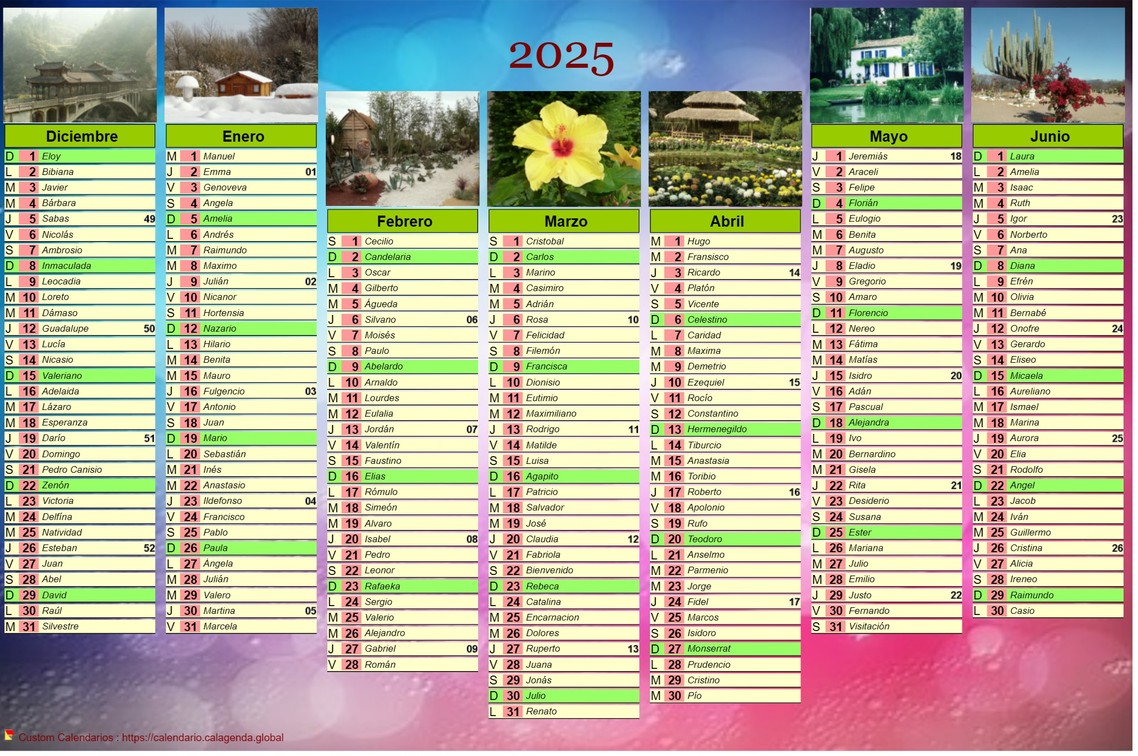 Calendario 2025 de siete meses con fotos Calendario 2025 de siete meses con fotos