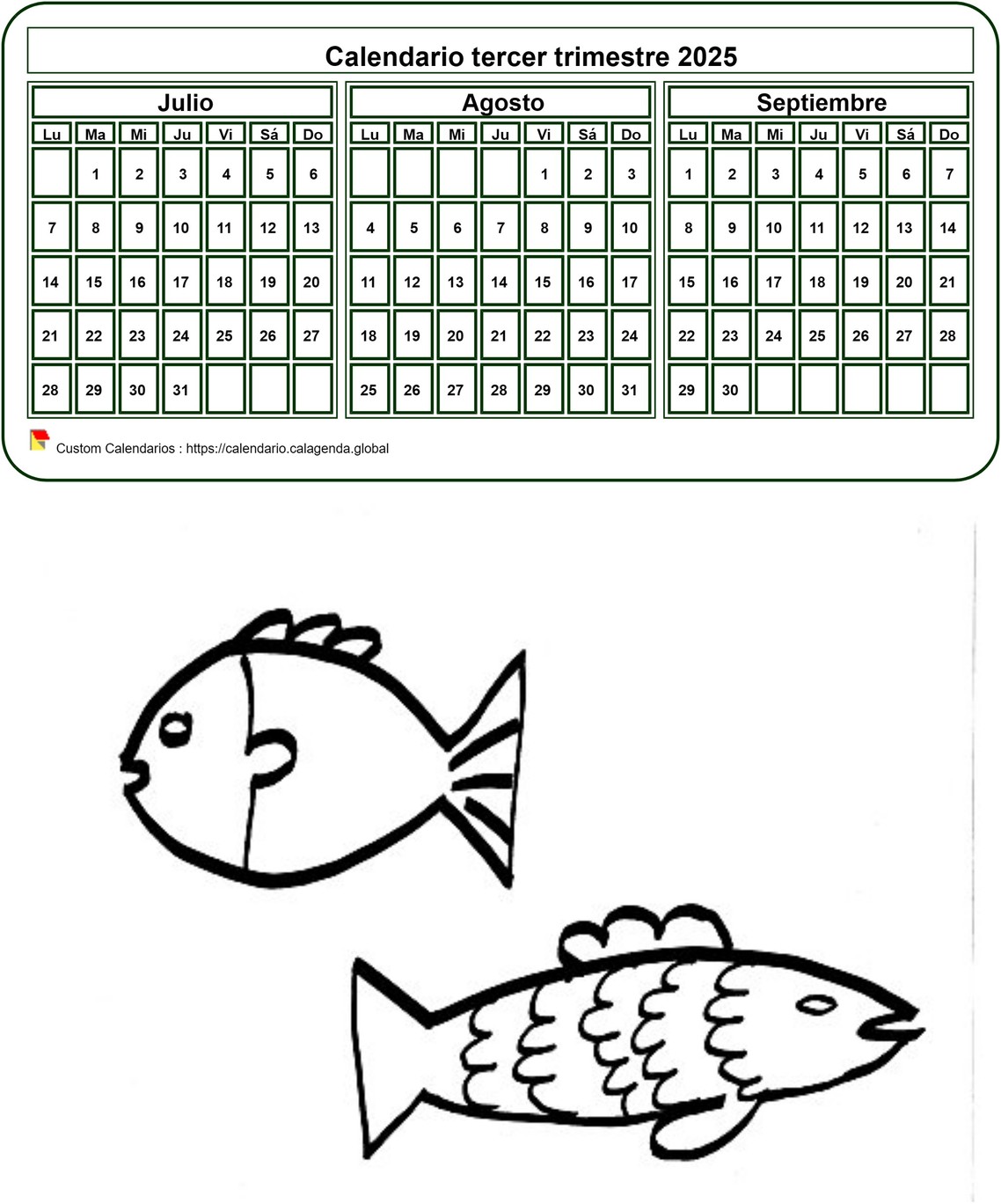 Calendario 2025 para colorear, trimestral, formato retrato, para niños Calendario 2025 para colorear, trimestral, formato retrato, para niños