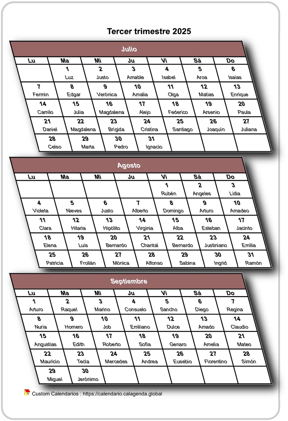 Calendario 2025 trimestral 3D Calendario 2025 trimestral 3D