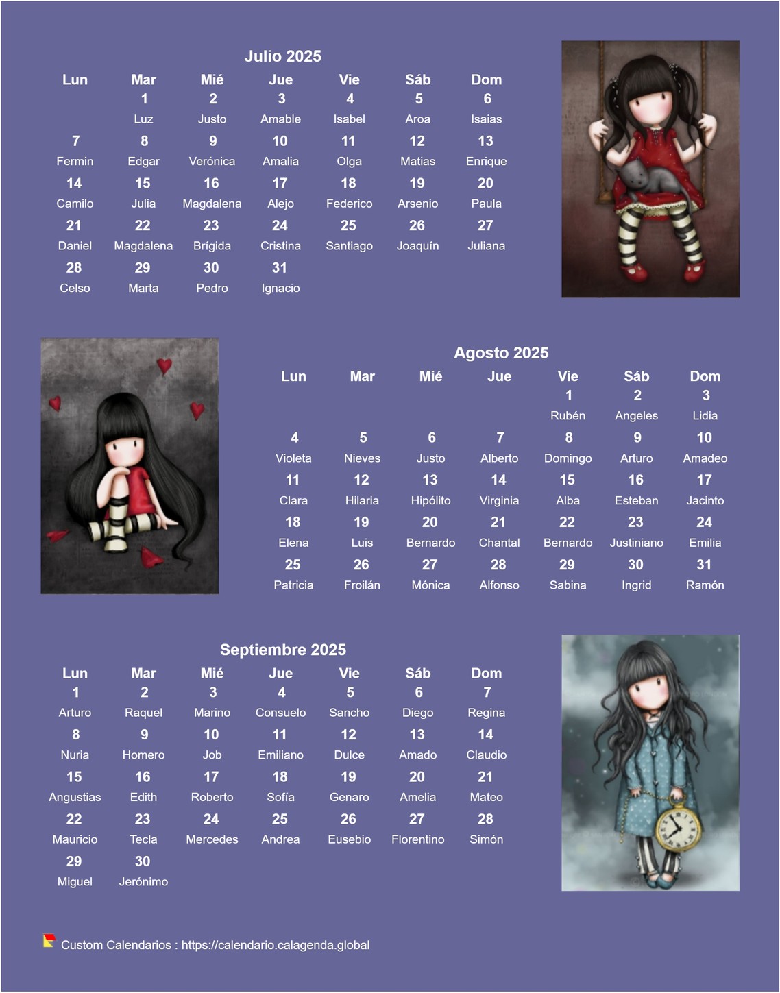 Calendario 2025 trimestral Gorjuss Calendario 2025 trimestral Gorjuss