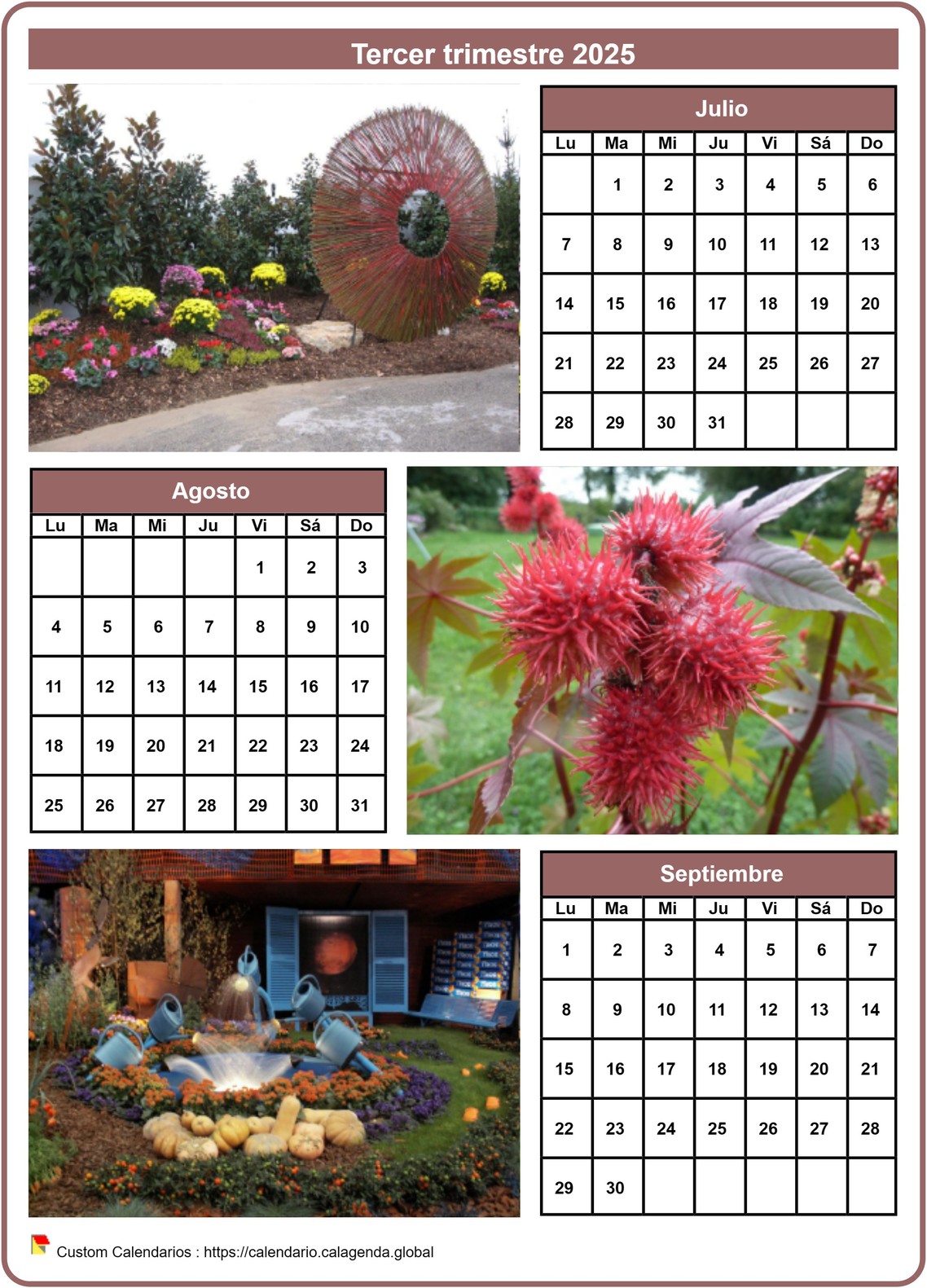 Calendario 2025 trimestral con una foto diferente cada mes Calendario 2025 trimestral con una foto diferente cada mes