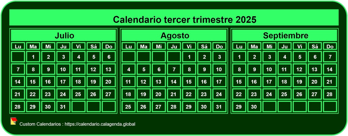 Calendario 2025 para imprimir trimestralmente, formato de bolsillo pequeño, fondo verde Calendario 2025 para imprimir trimestralmente, formato de bolsillo pequeño, fondo verde