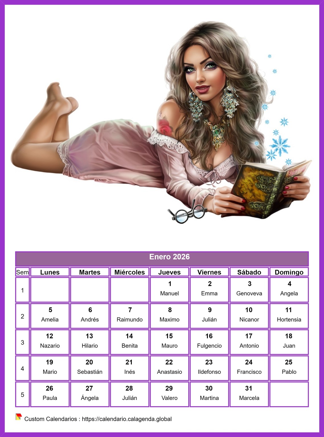 Calendario enero 2026 mujeres Calendario enero 2026 mujeres