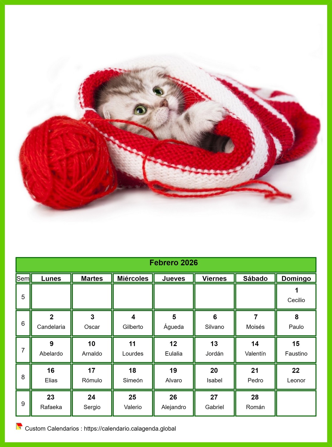 Calendario febrero 2026 gatos Calendario febrero 2026 gatos