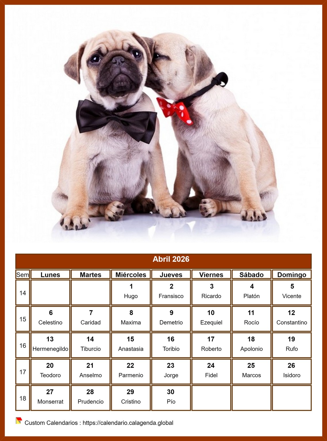 Calendario abril 2026 perros