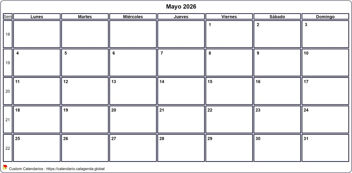 Calendario mayo 2026 Calendario mayo 2026