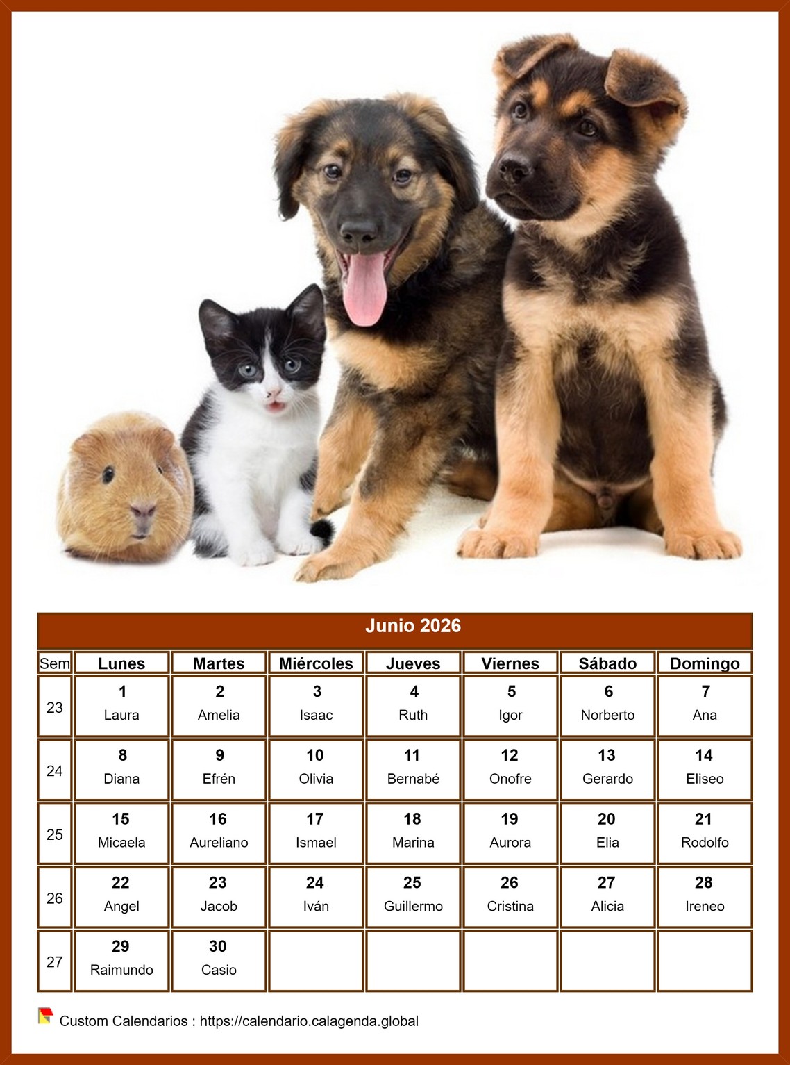 Calendario junio 2026 perros