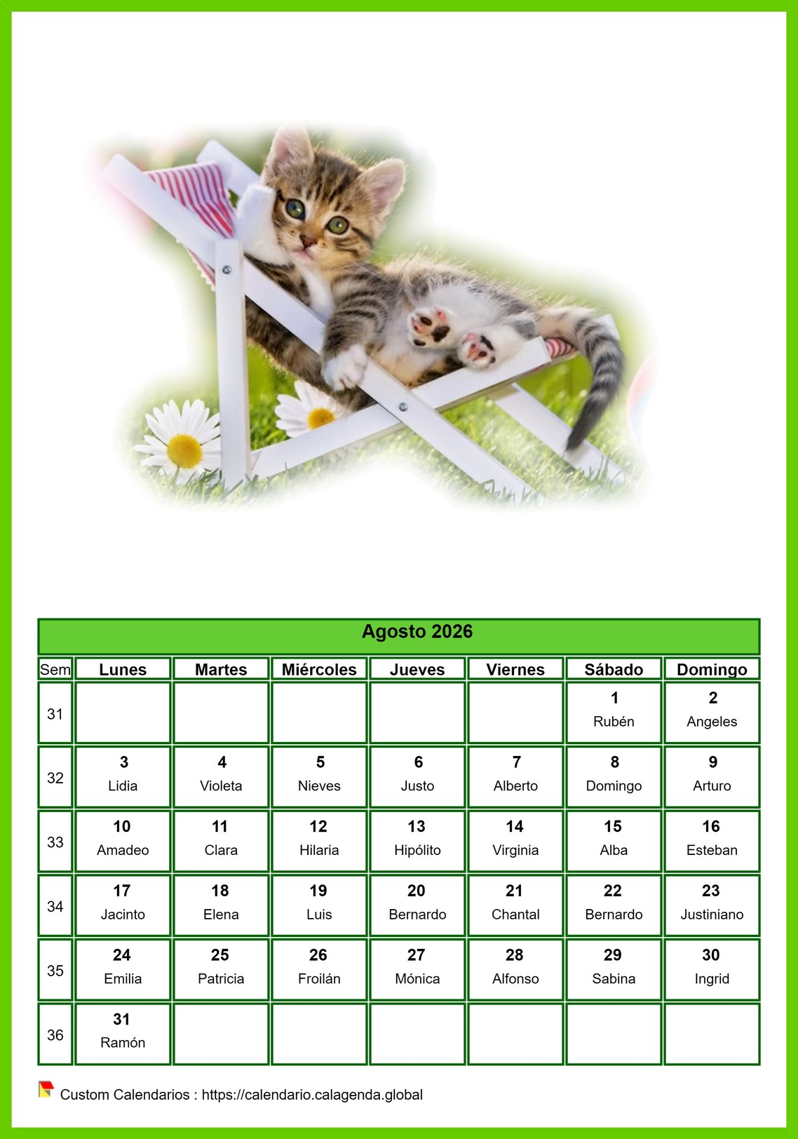 Calendario agosto 2026 gatos Calendario agosto 2026 gatos