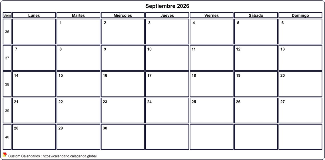 Calendario septiembre 2026
