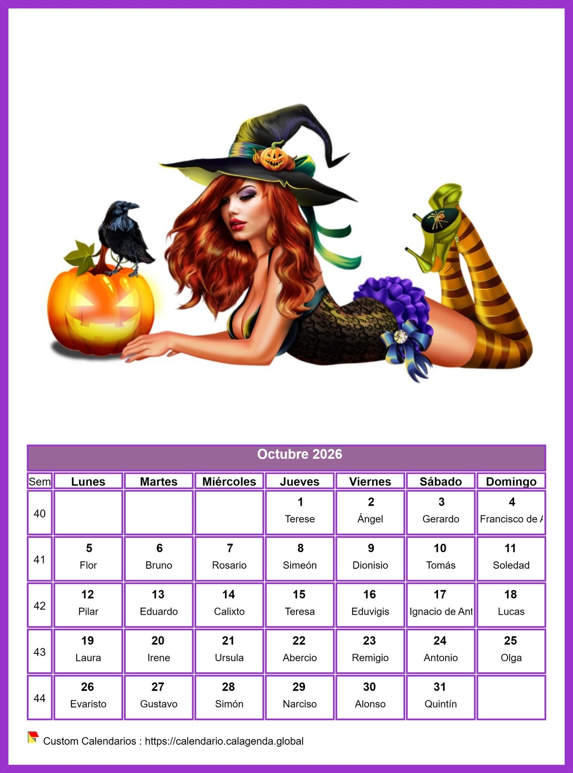 Calendario octubre 2026 mujeres Calendario octubre 2026 mujeres