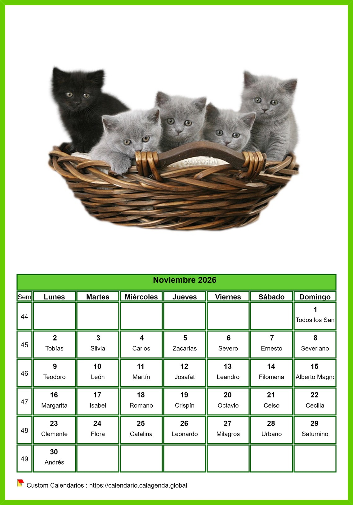 Calendario noviembre 2026 gatos Calendario noviembre 2026 gatos