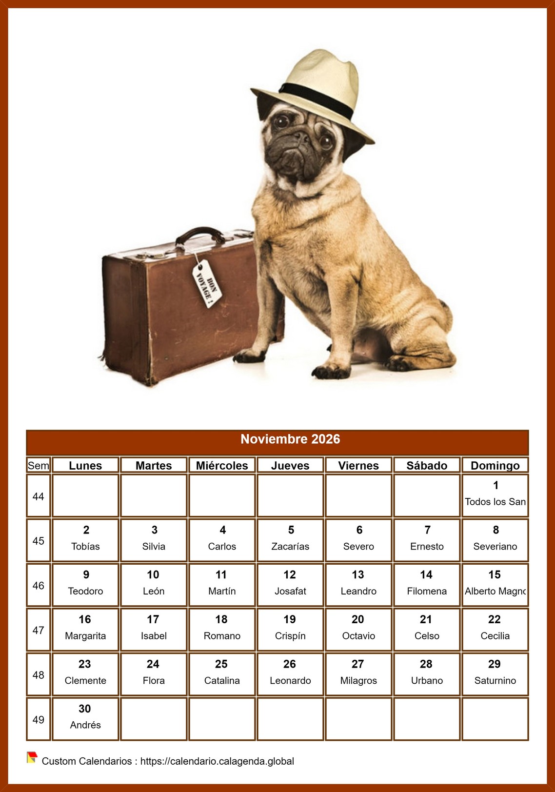 Calendario noviembre 2026 perros