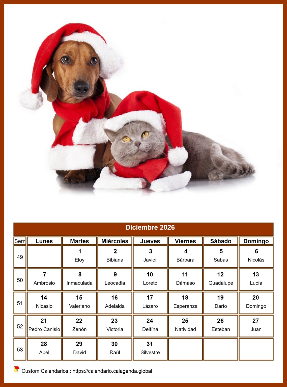 Calendario diciembre 2026 perros Calendario diciembre 2026 perros