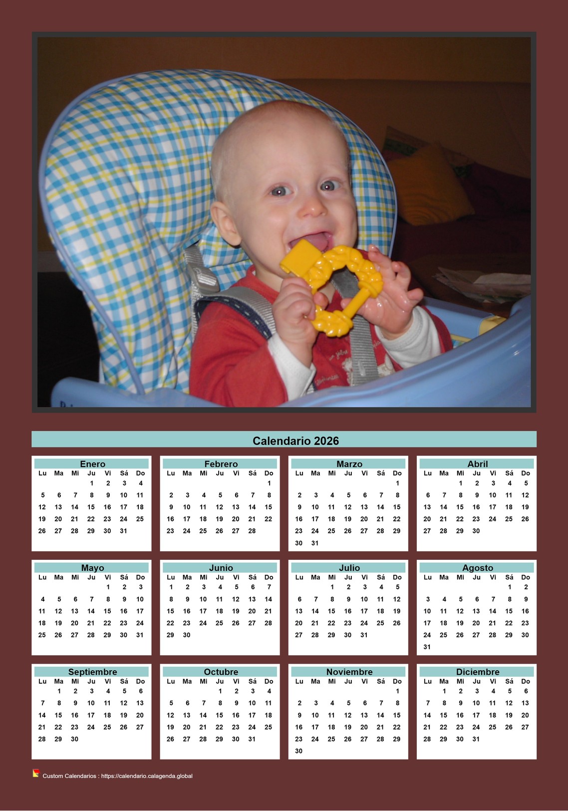 Calendario 2026 anual para imprimir con foto familiar Calendario 2026 anual para imprimir con foto familiar