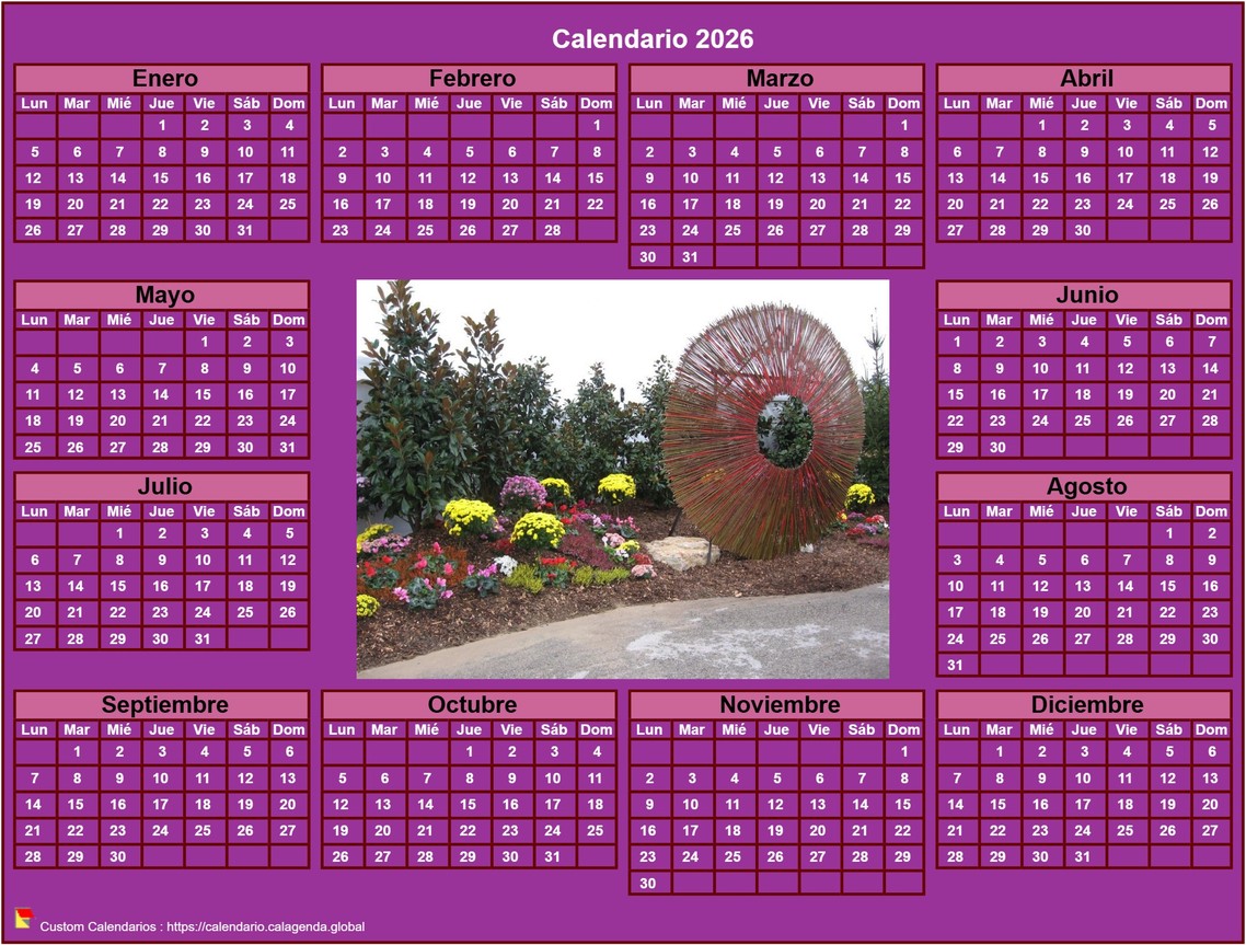 Calendario 2026 foto anual para imprimir, fondo rosa, formato apaisado, escritorio o pared Calendario 2026 foto anual para imprimir, fondo rosa, formato apaisado, escritorio o pared