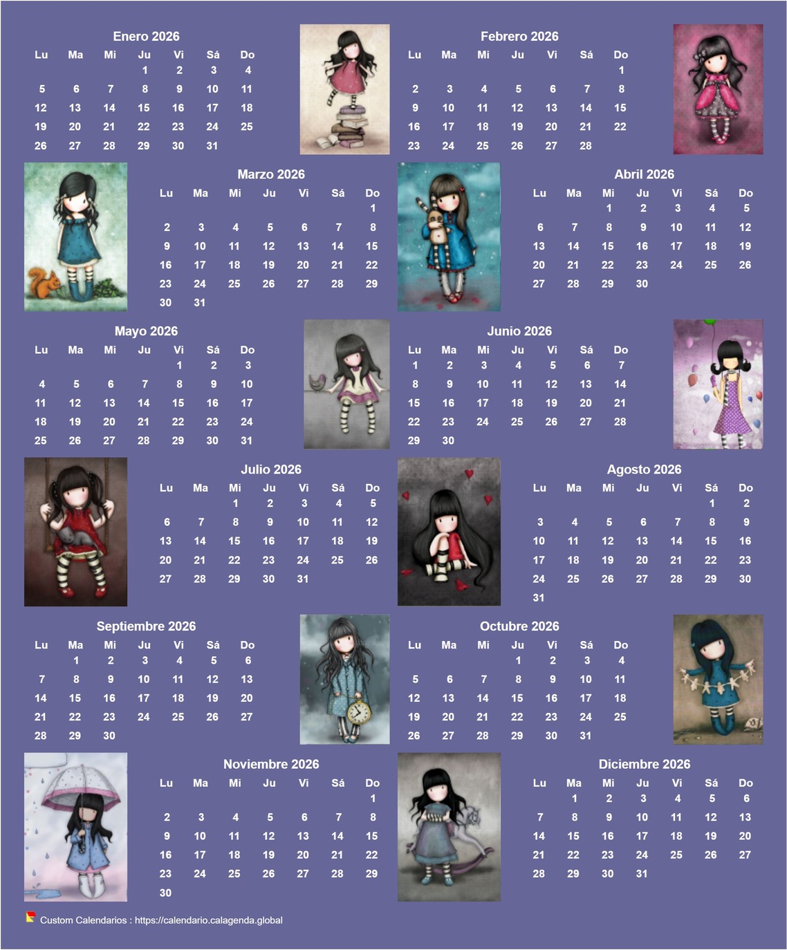 Calendario 2026 anual Gorjuss Calendario 2026 anual Gorjuss