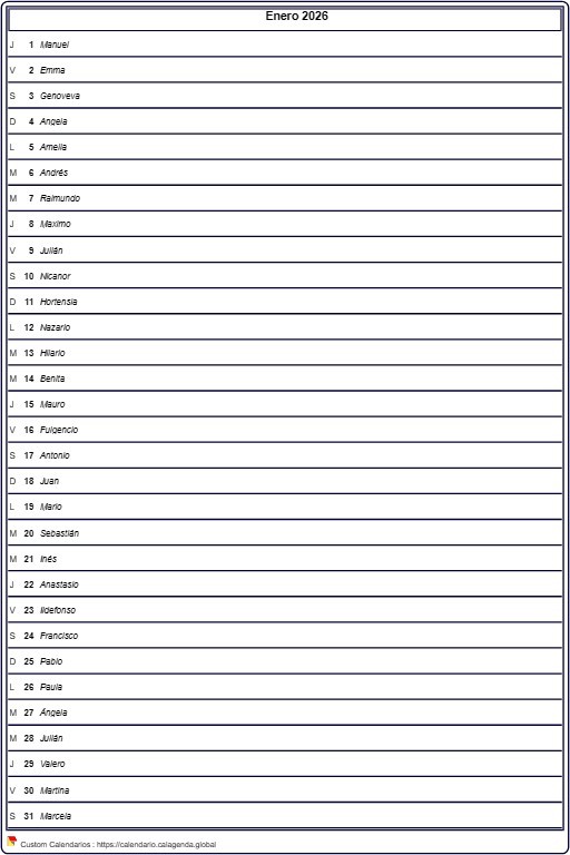 Calendario mensual 2026, agenda detallada, formato retrato